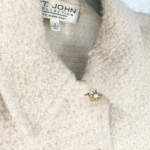 St. John Collection Cream Knit Double Breasted Blazer - Picture 3 of 9